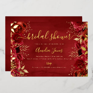 Invitation En Aluminium Rose Fleurale Or Rouge Lavage de Bébé de Mariée