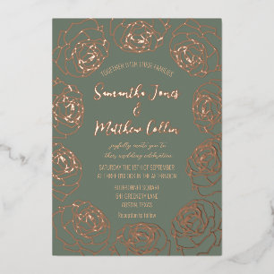 Invitation En Aluminium Rose Floral Boho Sage Green Gold Foil Mariage
