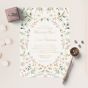 Invitation En Aluminium Rose Floral Botanique Elégant Mariage Or F