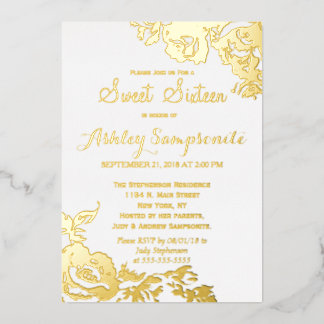 Invitation En Aluminium Rose Florale Moderne Simple Élégante Or Sweet 16