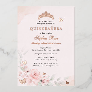 Invitation En Aluminium Rose Florale Papillon Quinceanera 15ème