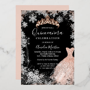 Invitation En Aluminium Rose Gold Argent Noir Flocon de neige Quinceanera