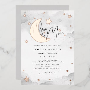 Invitation En Aluminium Rose Gold Argent Over the Moon Baby Shower