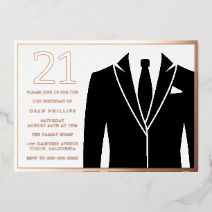 Invitation En Aluminium Rose Gold & Black Costume & Cravate Fête d'anniver