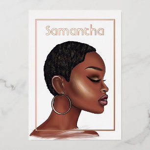 Invitation En Aluminium Rose Gold Black Woman fête d'anniversaire