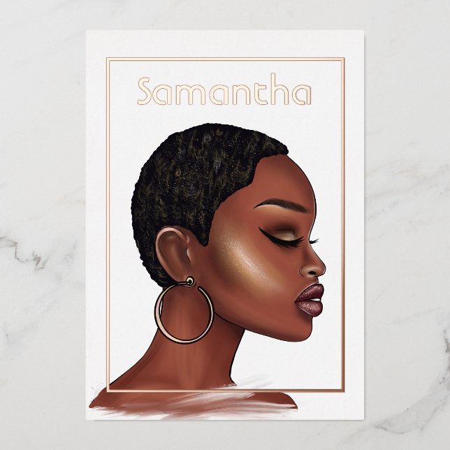 Invitation En Aluminium Rose Gold Black Woman fête d'anniversaire (Recto)