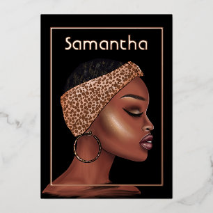 Invitation En Aluminium Rose Gold Black Woman fête d'anniversaire