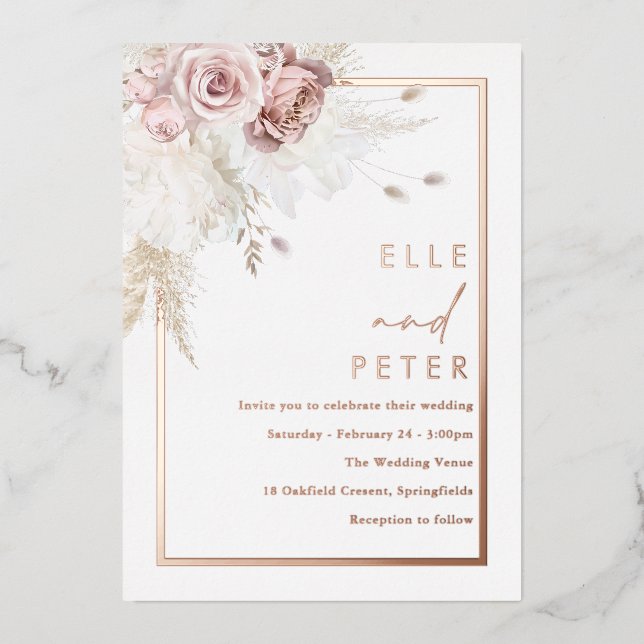 Invitation En Aluminium Rose Gold & Blush Beau Mariage (Recto)
