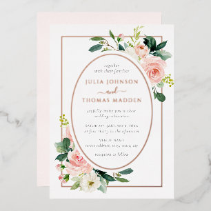 Invitation En Aluminium Rose Gold Blush Rose Floral Cadre Mariage 