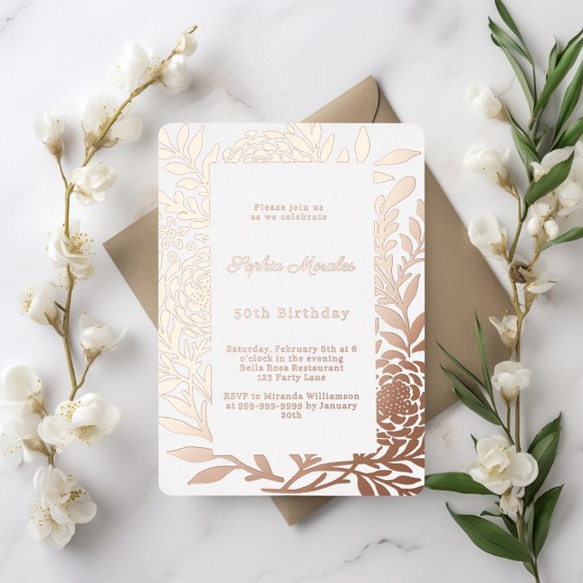 Invitation En Aluminium Rose gold botanical luxury birthday (Créateur téléchargé)