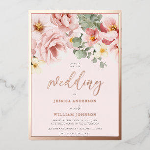 Invitation En Aluminium Rose Gold décoration de frontière Fleurs rose pous