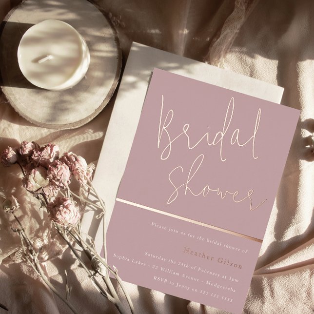Invitation En Aluminium Rose Gold Dusty Mauve rose Fête des mariées modern (Créateur téléchargé)