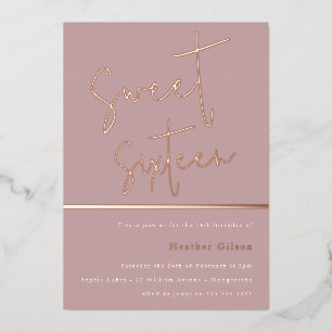 Invitation En Aluminium Rose Gold Dusty Mauve rose moderne Sweet 16