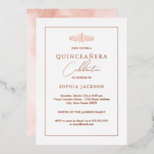 Invitation En Aluminium Rose Gold Élégant Aquarelle Quinceanera Anniversai
