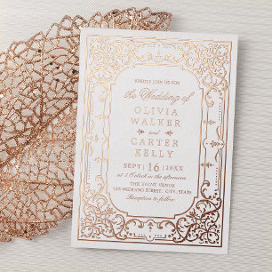 Invitation En Aluminium Rose gold élégant orné romantique mariage vintage