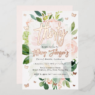 Invitation En Aluminium Rose Gold Élégant Rose Pêche Fleurie 30ème