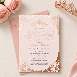 Invitation En Aluminium Rose Gold Élégant Script Quinceanera Anniversaire