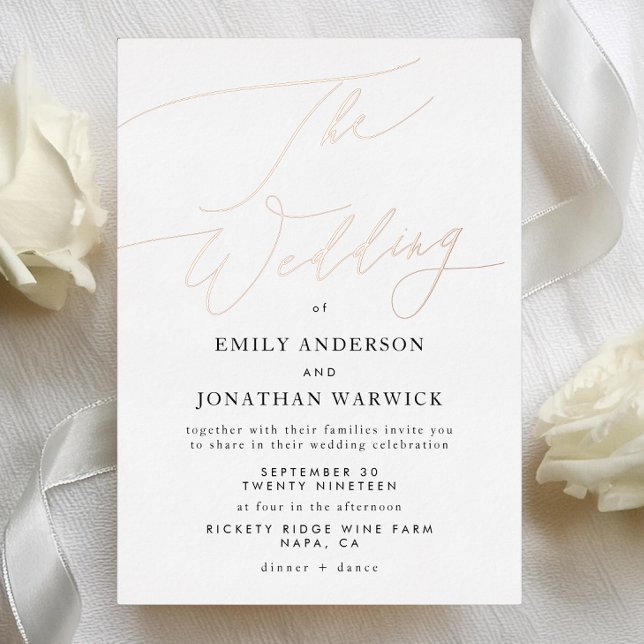 Invitation En Aluminium Rose Gold Elegant traditionnel Mariage de calligra (Créateur téléchargé)