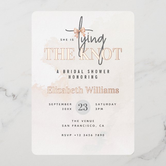 Invitation En Aluminium Rose Gold Elle Tie La Fête des mariées Knot (Recto)