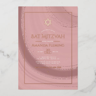 Invitation En Aluminium Rose Gold et Blush Faux Agate Bat Mitzvah Photo