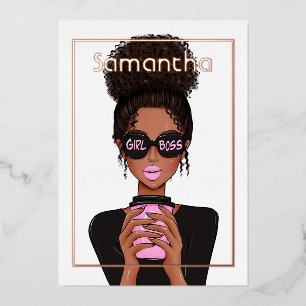 Invitation En Aluminium Rose Gold et rose Afro fête d'anniversaire Foil In