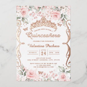 Invitation En Aluminium Rose Gold et Rose Pâle pour Quinceanera 