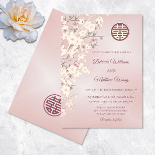 Invitation En Aluminium Rose Gold et Rose Poussiéreux Mariage Chinois en F