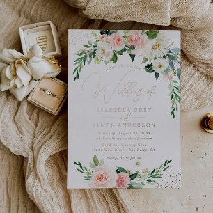 Invitation En Aluminium ROSE GOLD FEUILLE Rose Floral Mariage