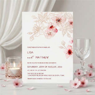 Invitation En Aluminium Rose Gold Fleur de Cerisier Rose Mariage Décontra