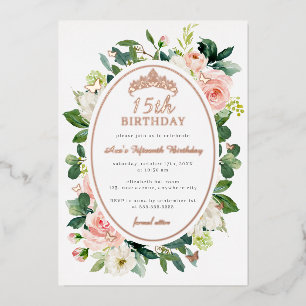 Invitation En Aluminium Rose Gold Fleur de Papillon Rose pour 15 ans 