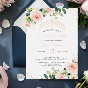 Invitation En Aluminium Rose Gold Floral Quinceanera 