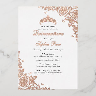 Invitation En Aluminium Rose Gold Floral Quinceanera Anniversaire