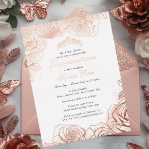 Invitation En Aluminium Rose Gold Floral Rose Quinceanera