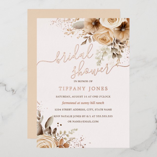 Invitation En Aluminium ROSE GOLD FOIL Boho Fête des mariées florale (Recto/Verso)