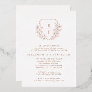 Invitation En Aluminium Rose Gold Foil Cherry Blossom Monogram Crest