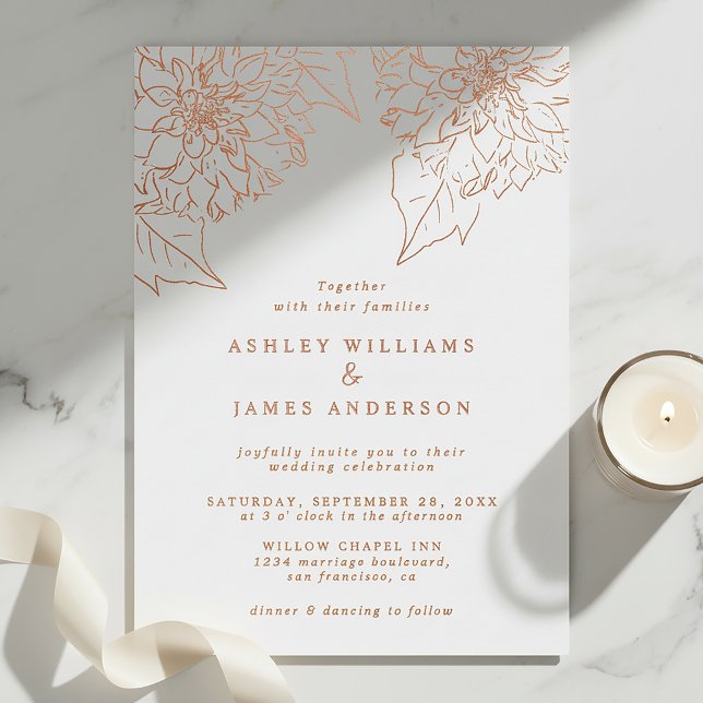 Invitation En Aluminium Rose Gold Foil Dahlia Floral Elegant Wedding (Créateur téléchargé)