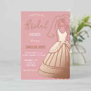 Invitation En Aluminium Rose Gold Foil Élégante robe Fête des mariées