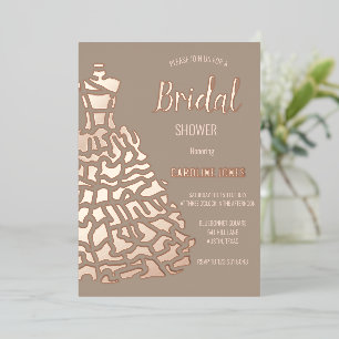 Invitation En Aluminium Rose Gold Foil Élégante robe Fête des mariées