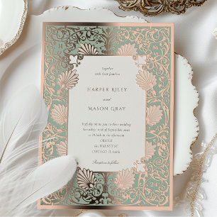 Invitation En Aluminium Rose Gold Foil et Mariage Baroque Sage