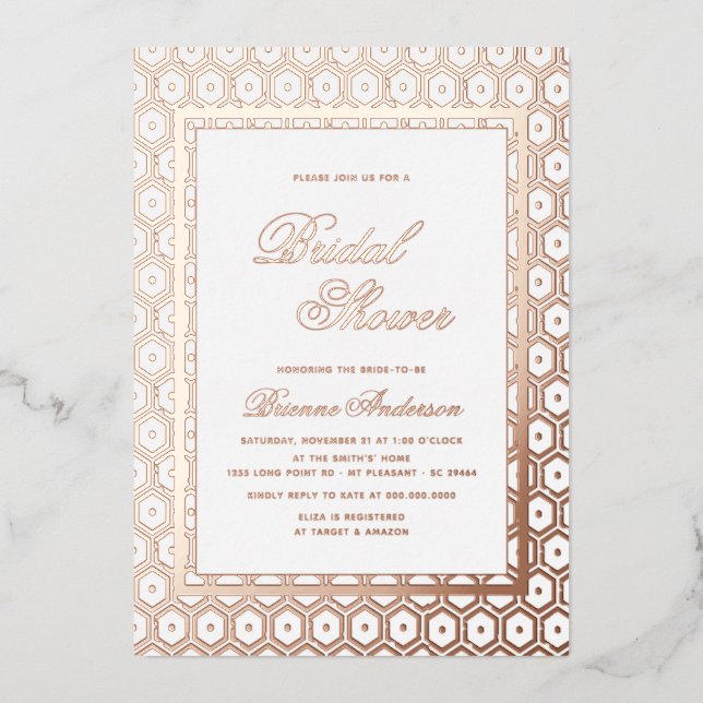 Invitation En Aluminium Rose Gold Foil Gaufrage Géométrique Baby Shower de (Recto)