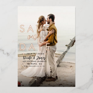 Invitation En Aluminium Rose Gold Foil Moderne Enregistrer la date Type Ph