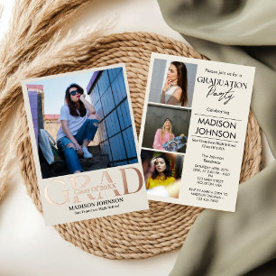 Invitation En Aluminium Rose Gold Foil Moderne Minimaliste Graduation Phot