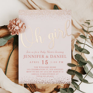 Invitation En Aluminium Rose Gold Foil Oh Girl Confetti Elégance