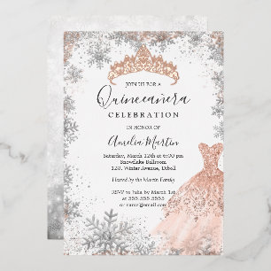 Invitation En Aluminium Rose Gold Hiver Flocon de neige Silver Quinceanera