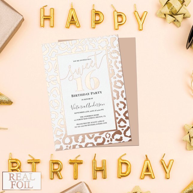 Invitation En Aluminium Rose Gold Leopard Cheetah Poster de animal Sweet 1 (Créateur téléchargé)