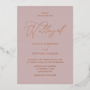Invitation En Aluminium Rose Gold Mariage Élégant Rose Poussiéreux