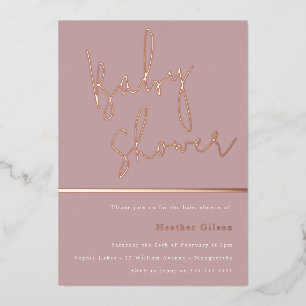 Invitation En Aluminium Rose Gold Mauve Poussiéreux Rose Moderne Baby Show