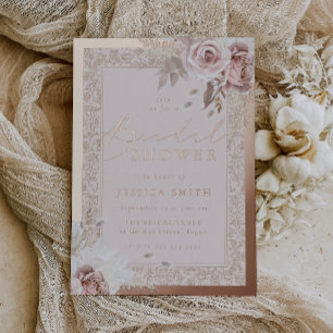 Invitation En Aluminium Rose Gold métallisé Vintage Blush Floral Baby Show