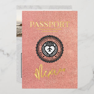 Invitation En Aluminium Rose Gold Mexique Passeport Mariage
