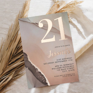 Invitation En Aluminium Rose Gold Minimaliste Chic Aquarelle 21e Anniversa